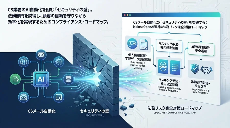 CSメール自動化の「セキュリティの壁」を突破する：Make×OpenAI連携の法務リスク完全対策ロードマップ