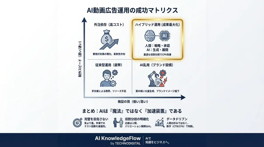 動画広告のCPAが劇的改善！AI生成で実現する月100本のABテスト自動化戦略 - Conclusion Image