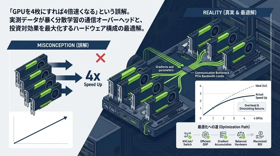 GPU4枚で4倍速くならない理由：PyTorch DDPローカル学習の通信ボトルネックと投資対効果の真実