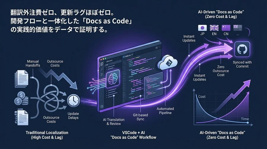 翻訳外注費ゼロ・更新ラグほぼゼロへ。VSCodeとAIで実現する「Docs as Code」完全移行戦略