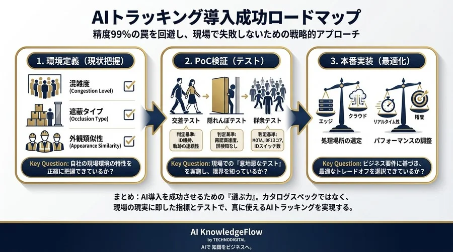 精度99%の罠を回避せよ：現場で失敗しないAIトラッキングの「重なり」対策と選定基準 - Conclusion Image