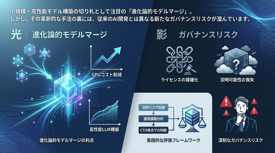 計算リソース最適化の切り札「Sakana AI」の光と影：CTOが直視すべきモデルマージのガバナンスリスク