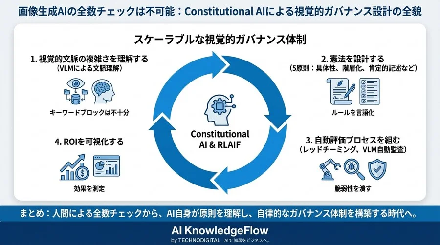 画像生成AIの全数チェックは不可能：Constitutional AIによる視覚的ガバナンス設計の全貌 - Conclusion Image