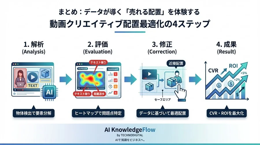 動画広告のCVRは「配置」で決まる：物体検出AIが解明したアセットレイアウトと成約率の相関 - Conclusion Image