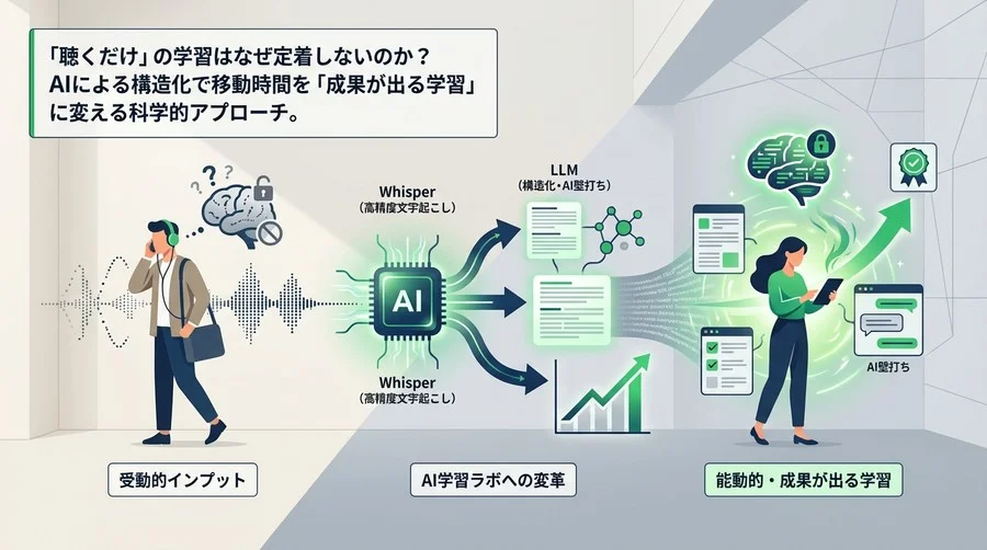 「聴き流し」は時間の無駄？AI音声認識で移動時間を「最強の学習ラボ」に変えるエンジニアリング勉強法