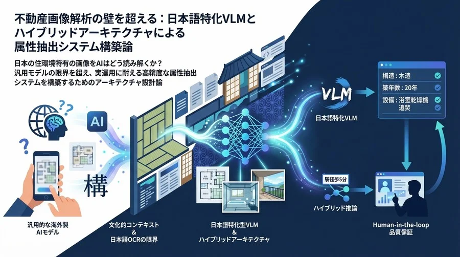 不動産画像解析の壁を超える：日本語特化VLMとハイブリッドアーキテクチャによる属性抽出システム構築論