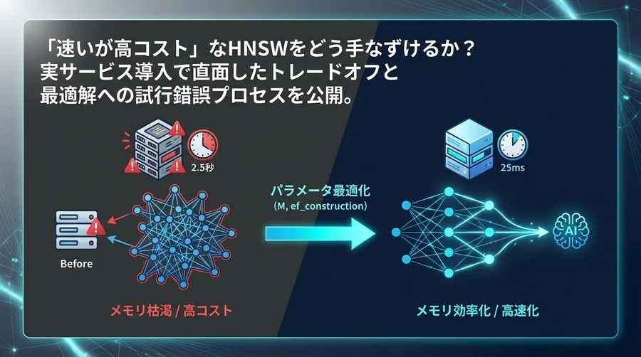 「速いが高コスト」なHNSWを手なずける：大規模AI検索におけるメモリ枯渇からの脱却とパラメータ最適化の全記録