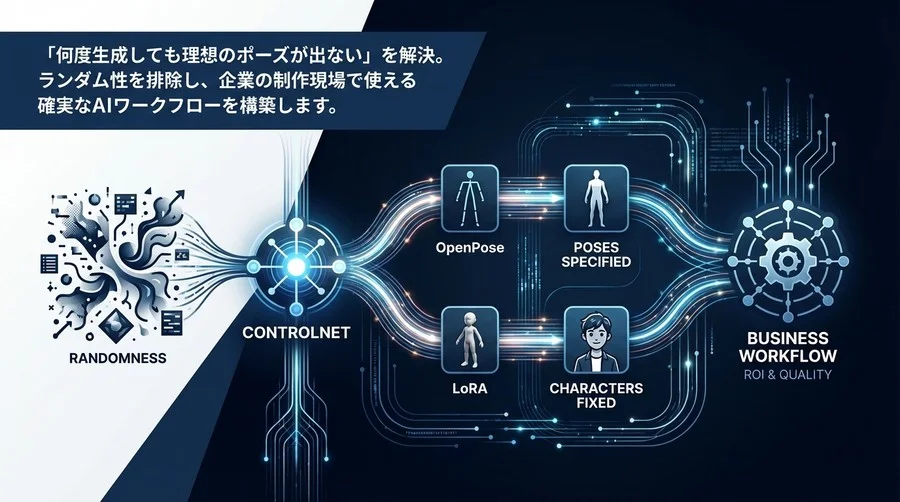 企業IPを守るControlNet導入戦略：ポーズ指定とキャラ固定で実現する「修正ゼロ」のAI制作フロー