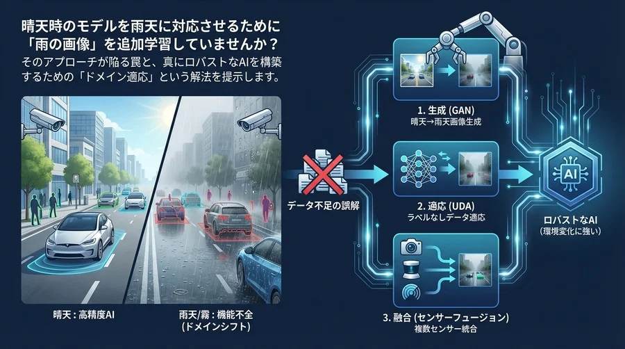 雨天のAI精度低下はデータ不足ではない？セグメンテーションのドメイン適応戦略