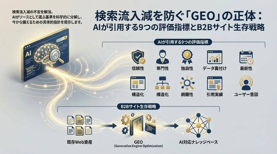 検索流入減を防ぐ「GEO」の正体：AIが引用する9つの評価指標とB2Bサイト生存戦略