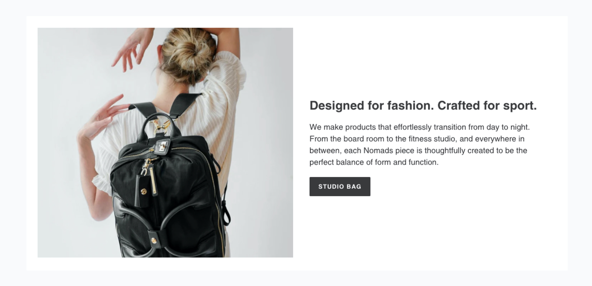 テキスト付き画像は、商品やコレクション、ブログ記事などに注目を集めるため、大きなテキストと画像を組み合わせて表示します。