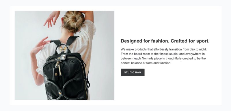 テキスト付き画像は、商品やコレクション、ブログ記事などに注目を集めるため、大きなテキストと画像を組み合わせて表示します。
