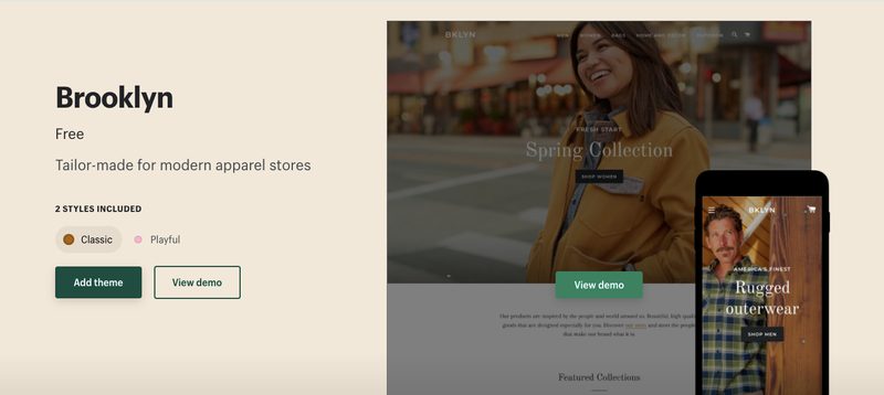 Brooklynは、スライドショーのカスタマイズ性が高く、ヘッダーを透過することも可能なので、ファーストビューでショップのコンセプトをうまく伝えることができます。
コレクションページのレイアウトをコラージュにすることができ、顧客の注意を惹きます。スタイルは「Classic」「Playful」の2種類です。